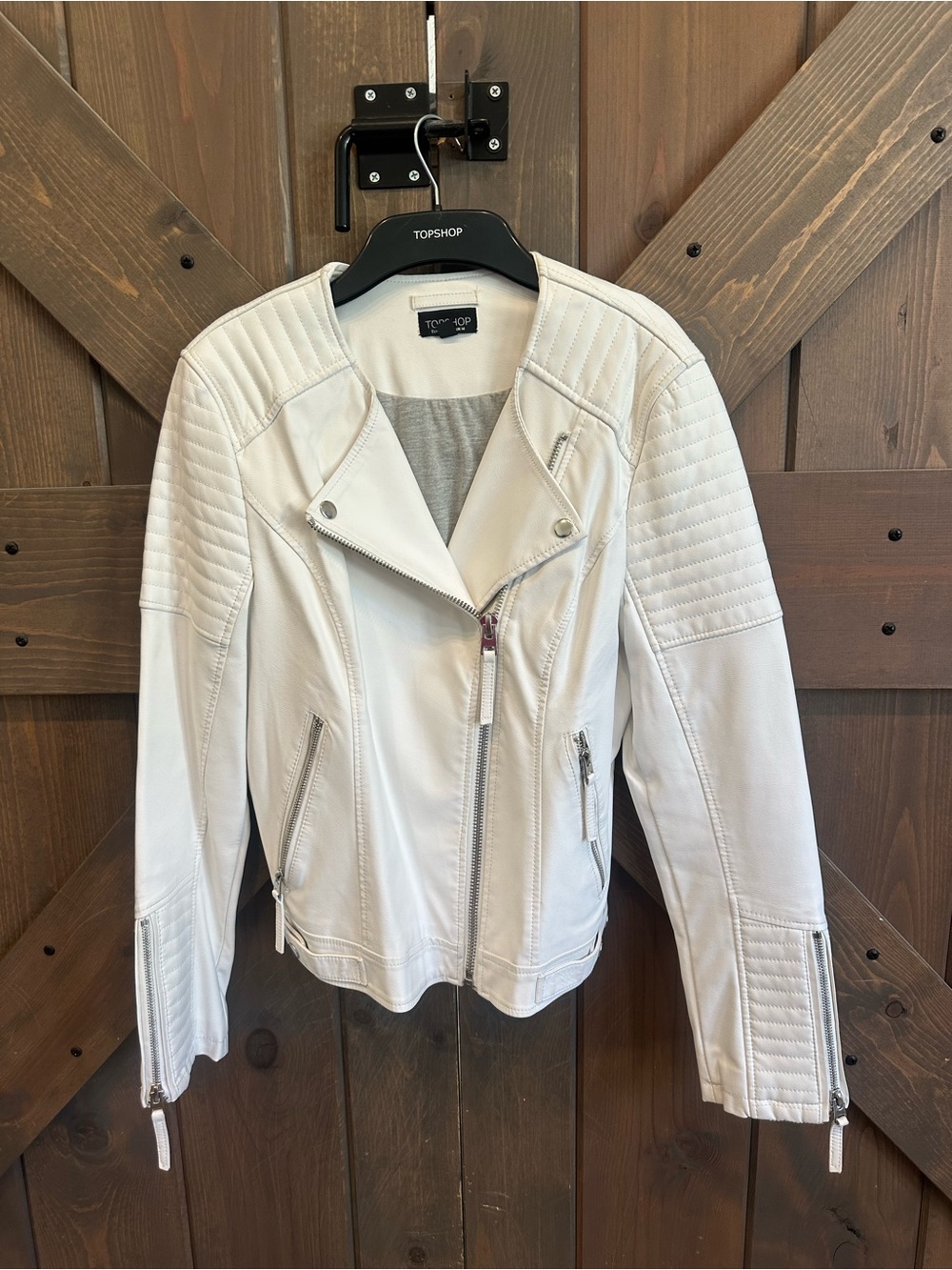 Topshop White Quilted Shoulder Moto Jacket